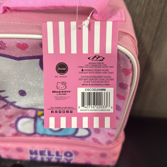 New Hello Kitty Lunch Sack Bag Or Cloth Box Pastel Pink Hearts & Floral With Tag - Picture 3 of 9